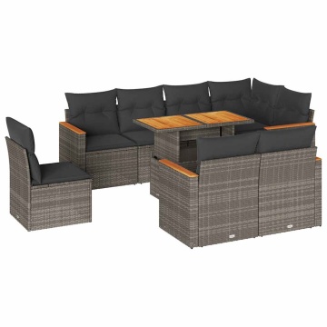 Set canapele grădină cu perne 9 piese gri poliratan/lemn acacia - Img 2