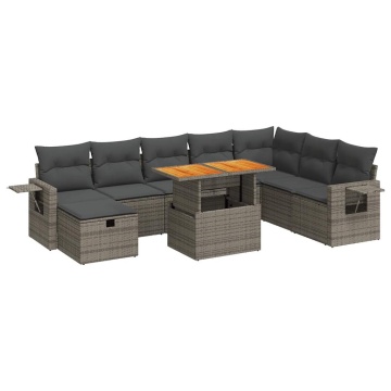 Set canapele grădină cu perne 9 piese gri poliratan/lemn acacia - Img 2