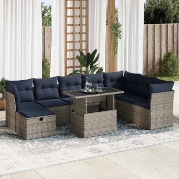 Set canapele grădină cu perne 9 piese gri poliratan/lemn acacia - Img 1