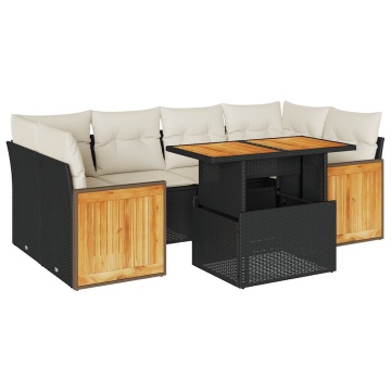Set canapele grădină perne 7 piese negru, poliratan/lemn acacia - Img 2