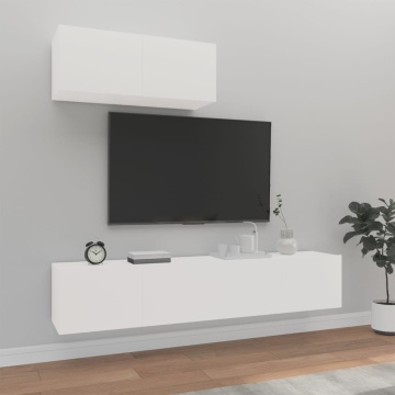 Set comodă TV, 3 piese, alb, lemn prelucrat - Img 1