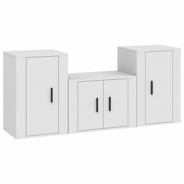 Set comodă TV, 3 piese, alb, lemn prelucrat - Img 2