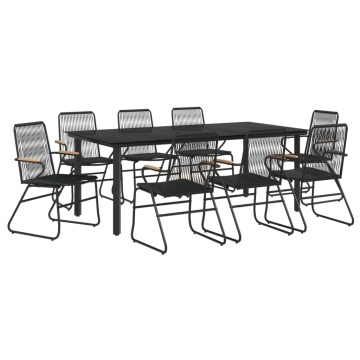 Set cu masă pentru grădină, 9 piese, negru, ratan PVC - Img 3