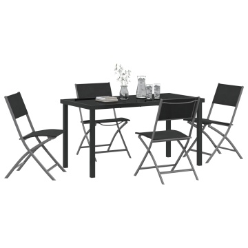 Set de 5 Piese pentru Masă de Grădină Negru din Textilenă și Oțel - Img 3
