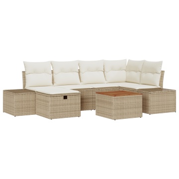 Set de 7 piese de sofa de grădină cu perne Bej din ratan poliesteric - Img 2