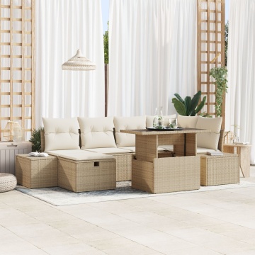 Set de 7 Piese de Sofa de Grădină cu Perne Bej Polirat - Img 1