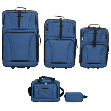 Set de bagaje de călătorie, 5 piese, albastru, material textil - Img 2