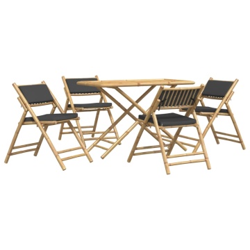 Set de bistro pliabil, 5 piese, cu perne gri închis, bambus - Img 2