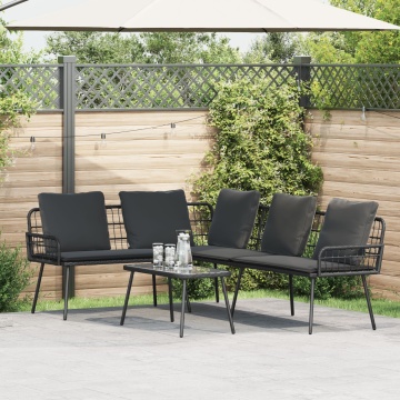Set de canapea de grădină 2 piese cu perne Negru Poly Rattan - Img 1