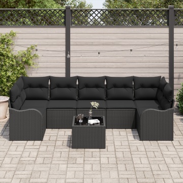 Set De Canapea De Grădină 8 Piese Cu Pernițe Negru Poli Ratan, Set De Canapea De Grădină 2 Locuri Cu Pernițe Negru Poli Ratan - Img 3