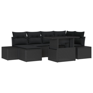 Set de canapea grădină Set de 7 Negru Ratan, Poliester - Img 2
