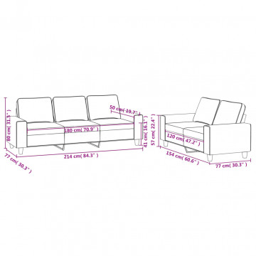 Set de canapele, 2 piese, gri deschis, material textil - Img 6
