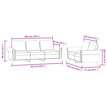 Set de canapele cu perne, 2 piese, gri deschis, catifea - Img 6