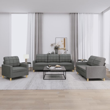 Set de canapele cu perne, 3 piese, gri închis, textil - Img 1