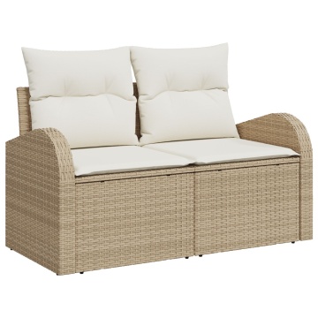 Set de Canapele pentru Grădină 9 Piese cu Perne Bej Ratan Poly, Canapea Grădină pentru 2 Persoane cu Stocare & Perne Bej Ratan Poly - Img 4