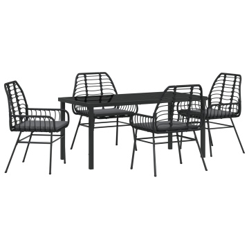 Set de dining de grădină 5 piese cu perne Negre din poliratan - Img 2