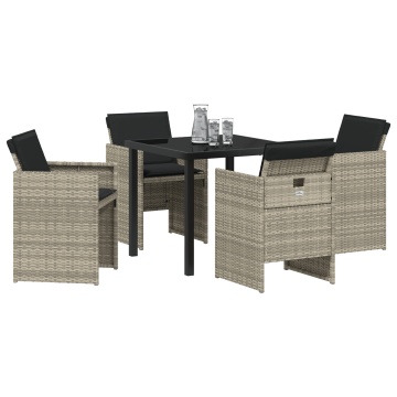 Set de Dining de Grădină cu 5 Piese și Perne Gri Deschis din Ratan Poli - Img 3