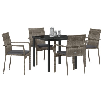 Set de dining de grădină cu 5 piese și perne Gri Poliratan - Img 3