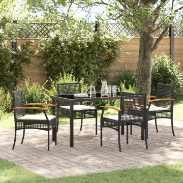 Set de dining de grădină de 5 piese cu perne din ratan negru sintetic - Img 1