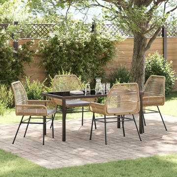 Set de Dining de Grădină de 5 Piese cu Perne Maro Poli Rattan - Img 1