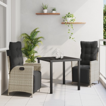 Set de Dining pentru Grădină 3 Piese Gri Deschis din Ratan Polimer - Img 1