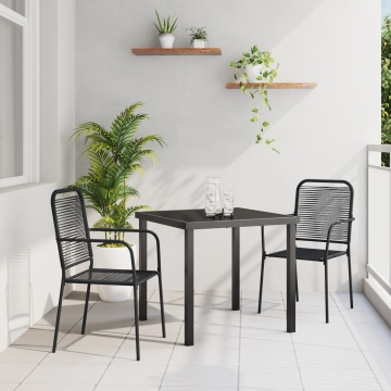 Set de Dining pentru Grădină 3 Piese Negru Sfoară de Bumbac și Oțel - Img 1