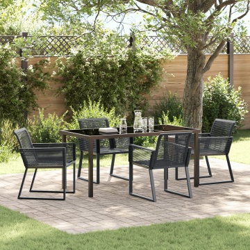 Set de dining pentru grădină , 5 piese, negru, ratan - Img 1