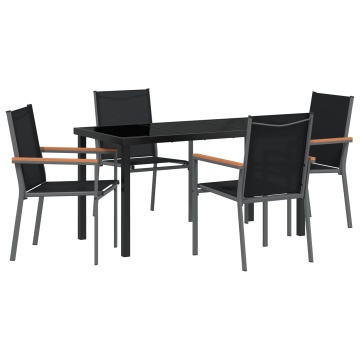 Set de Dining pentru Grădină 5 Piese Negru Textilenă și Oțel - Img 2