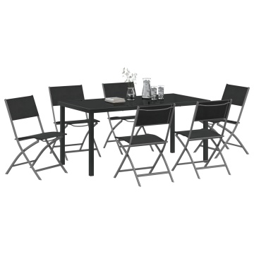 Set de Dining pentru Grădină 7 Piese Negru Textil și Oțel - Img 3