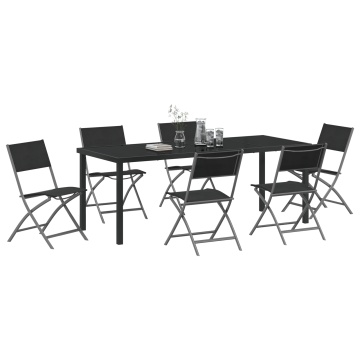 Set de Dining pentru Grădină 7 Piese Negru Textilenă și Oțel - Img 3