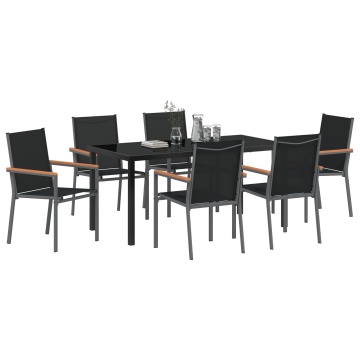 Set de dining pentru grădină 7 piese Negru Textilenă și Oțel - Img 3