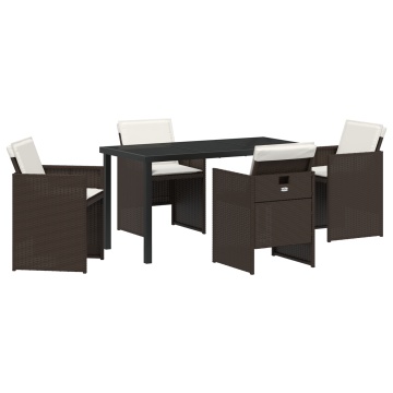 Set de dining pentru grădină cu 5 piese și perne din ratan poliat maro - Img 2