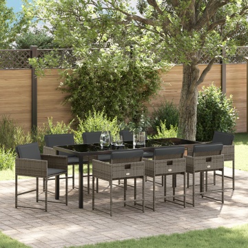 Set de dining pentru grădină cu 9 piese și perne Gri Rattan PE - Img 1