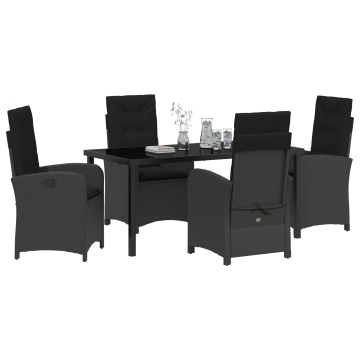 Set de Dining pentru Grădină de 5 Piese cu Perne Negru Rattan Polimeric - Img 3