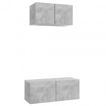 Set de dulapuri TV, 2 piese, gri beton, lemn prelucrat - Img 2