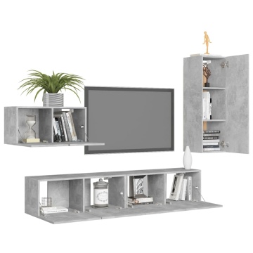 Set de dulapuri TV, 4 piese, gri beton, lemn prelucrat - Img 3