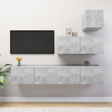 Set de dulapuri TV, 4 piese, gri beton, lemn prelucrat - Img 1