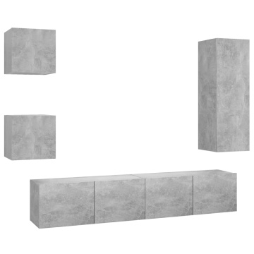 Set de dulapuri TV, 5 piese, gri beton, lemn prelucrat - Img 2