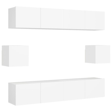 Set de dulapuri TV, 6 piese, alb, lemn prelucrat - Img 2