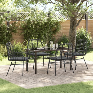 Set de masă de grădină cu 5 piese și perne Negru Rattan Poliester - Img 1
