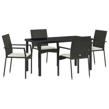 Set de masă de grădină cu perne 5 piese Negru Poliratan - Img 2