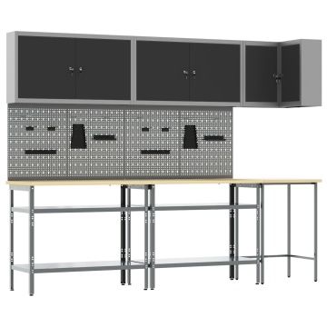 Set de masă pentru depozitare unelte 10 piese Negru Lemn prelucrat și Metal - Img 2