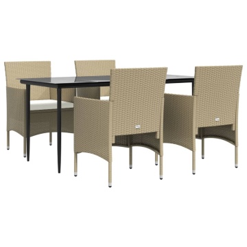 Set de masă pentru grădină, 5 piese, cu perne, bej și negru - Img 3