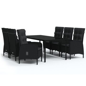 Set de masă pentru grădină, 7 piese, cu perne, negru - Img 2