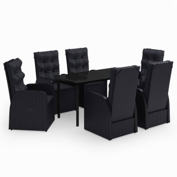 Set de masă pentru grădină, 7 piese, cu perne, negru - Img 2