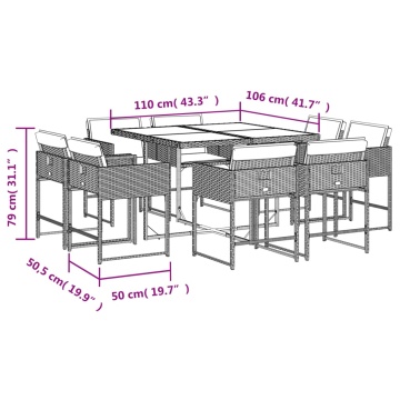 Set de masă pentru grădină, 9 piese, cu perne, bej, poliratan - Img 7