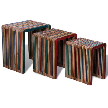 Set de mese suprapuse 3 piese, lemn de tec reciclat, multicolor - Img 1