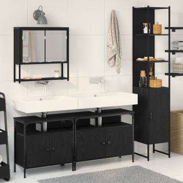 Set de mobilier baie 4 piese Stejar negru Lemn prelucrat - Img 1