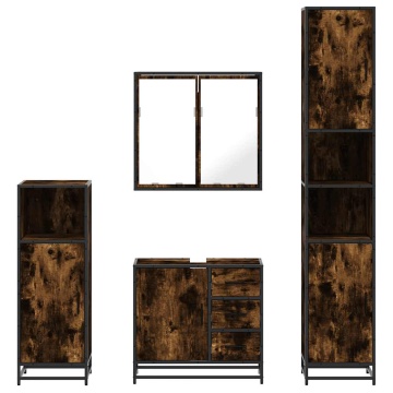 Set de mobilier de baie 4 piese Lemn prelucrat de stejar afumat - Img 8