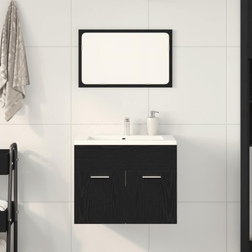 Set de mobilier de baie din 2 piese din lemn de stejar negru - Img 1